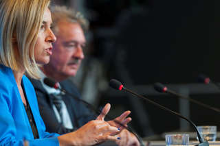 Federica Mogherini et Jean Asselborn, conférence de presse de la réunion informelle des ministres des Affaires étrangères, le 5 septembre 2015 à Luxembourg