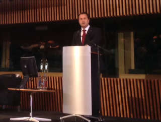 Xavier Bettel lors de l'ouverture du European Data Forum 2015 à Luxembourg le 16 novembre 2015